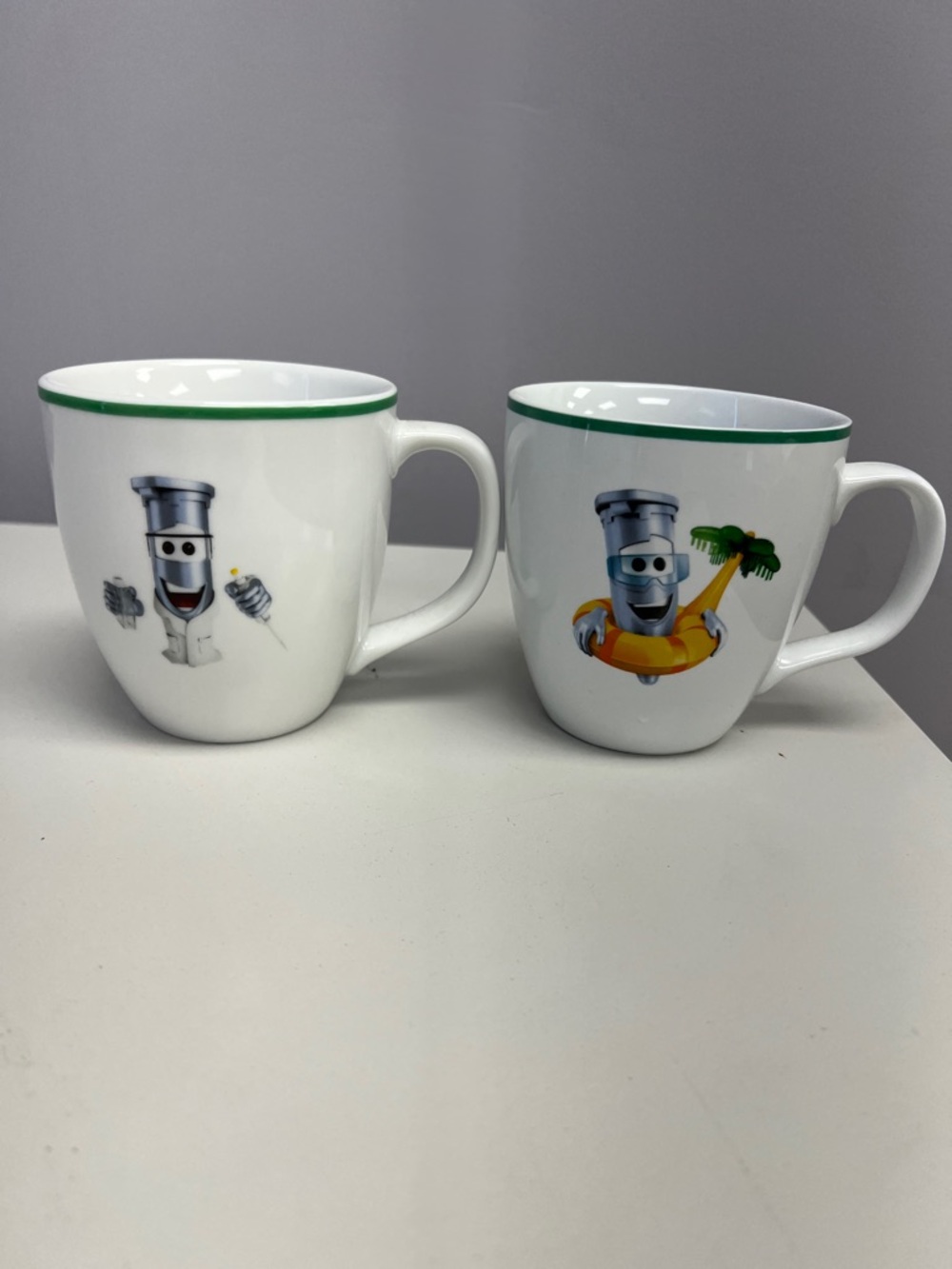 Pipette Cartoon Ceramic Coffee Mug with Green Rim - from Eppendorf in Germany
